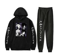 Ensemble de vêtements de Sport Bungo Stray Dogs avec Lettres sur Les Manches Sweat à Capuche Unisexe Bungo Stray Dogs avec Lettres sur Les Manches et Pantalon de Jogging avec Lettres Set
