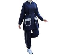 Ensemble de vêtements de sport hijab élégant pour femmes musulmanes, survêtement 2 pièces pour un confort décontracté (FR/ES, Alpha/lettres, L, TG, Taille normale, Taille normale, Bleu Marine)