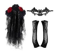 Ensemble De Vêtements - Déguisement Pour Le Jour Des Morts, Masque Oculaire Et Gants En Dentelle Pour Mascarade Pour Femmes Adultes Visage De Mariée Halloween Cosplay Soirée Masquée Représentation