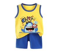 Ensemble de vêtements d'été pour bébé garçon, t-Shirt et Short élastiques avec Broderies rétro d'animaux, Tenue Confortable pour Les 12 Mois à 5 Ans (Yellow, 3-6 Months)
