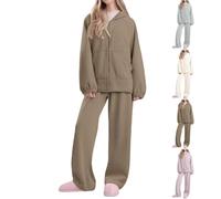 Ensemble de vêtements d'intérieur en polaire unie pour femme, ensemble de pyjama en polaire à fermeture éclair intégrale, décontracté et polyvalent, vêtements de nuit confortables, doux, vêtements de