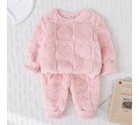 Ensemble de vêtements d'intérieur pour bébé fille avec Top et pantalon en peluche avec motif cœur gaufré pour l'automne et l'hiver 6-9M,9-12M,12-18M,18-24M,2-3YUnicoloreFlanelle
