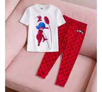 Ensemble de vêtements d'intérieur pour jeune fille avec Top à manches courtes imprimé de dessins animés et legging imprimé de pois 6Y,7Y,8Y,4Y,5YAnimal,Fruits & légumesTissu tricoté