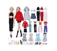 Ensemble de vêtements et accessoires de poupée 26 pièces, 2 trench-coat imprimé léopard, 2 robes, 2 ensembles de pantalons longs, 14 accessoires de style aléatoire pour poupée de 29,2 cm
