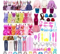 Ensemble de vêtements et accessoires de poupée 64 pièces pour Barbie, 1 robe longue rouge, 10 jupes porte-jarretelles, 1 manteau, 2 robes tendance, 2 hauts, pantalons, 1 écharpe, 1 chapeau