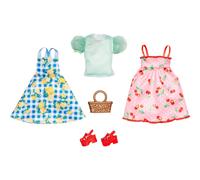Ensemble de vêtements et accessoires pour poupée Barbie Fashions : 2 robes sur le thème du pique-nique avec panier et chaussures pour 2 tenues co