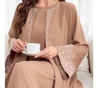 Ensemble de vêtements femme composé d'une veste à manches longues avec broderie graphique et d'une robe sans manches à col rond, dans un style arabe L,M,S,XL,XS,XXL,XXSGéométriqueTissu tissé