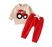 Ensemble de vêtements pour bébé 2 pièces Combinaison de Jogging pour bébé garçon avec Tracteur et Voiture Sweat-Shirt à Manches Longues + Pantalon Ensemble de vêtements pour (Red, 12-18 Months)