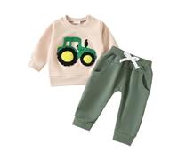 Ensemble de vêtements pour bébé 2 pièces Combinaison de Jogging pour bébé garçon avec Tracteur et Voiture Sweat-Shirt à Manches Longues + Pantalon Ensemble de vêtements pour (Beige, 2-3 Years)