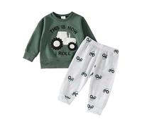 Ensemble de vêtements pour bébé 2 pièces Combinaison de Jogging pour bébé garçon avec Tracteur et Voiture Sweat-Shirt à Manches Longues + Pantalon Ensemble de vêtements pour (Green, 3-6 Months)