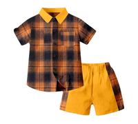 Ensemble de vêtements pour bébé garçon 92 tout-petit garçon fille à manches courtes patchwork plaid imprimés t-shirt tops shorts gentleman tenues t-shirt noir enfants ensemble, Orange, 3-4 ans