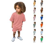 Ensemble de Vêtements pour Bébé Garçon et Fille 2 Pièces Survêtement D'été Solide T-shirt à Manches Courtes et Col Rond avec Short Jogging Enfant Survêtement Ado de 6 moi à (#01 Brick Red, 1-2 Years)
