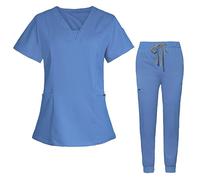 Ensemble de Vêtements pour Femme, 1 Ensemble Haut et Pantalon Couleur Unie Uniformes Élastique Unisexe Poches À Col en V Séchage Rapide Tee Shirt D'infirmière Uniforme Médical Blouse 2024