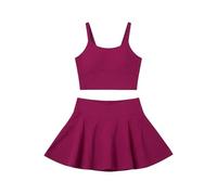 Ensemble de vêtements pour femme en polyester avec stufigem Saum, Oberteil und Rock ALS abgestimmtes Sommer Outfit, Grafisch Urlaubslook für Urlaub Alltag Freizeit und Strandnähe, rose vif, 3XL