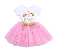 Ensemble de vêtements pour nouveau-né fille « It's My 1er/2e/3e anniversaire » avec tutu à paillettes et nœud papillon pour baptême ou concours de beauté - Rose - 4-6 ans