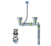 Ensemble de vidange d'évier en acier inoxydable 304 et PVC conçu pour une utilisation efficace sous l'évier et un fonctionnement fiable (double)