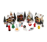 Ensemble de Village de Noël 16pcs, Ensembles Village Noël LED éclairés en résine avec des Figurines pour Les décorations Paysage Bureau