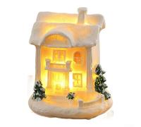 Ensemble de village de Noël avec lumières LED - Maisons et figurines en résine à piles pour décoration de table de vacances, affichage de scène festive intérieure (302 et A)