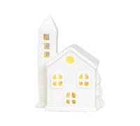 Ensemble de Village de Noël en Céramique - Maisons Éclairées par DEL, Porcelaine Blanche, Décoration Rustique pour Bureau et Maison