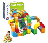 Ensemble de Voies de Train magnétiques pour Enfants, Jouet de Voiture de Course 3D Flexible avec Cubes magnétiques mélangés et Assortis, Jouets de Construction éducatifs DIY pour garçons et f 123 Pcs