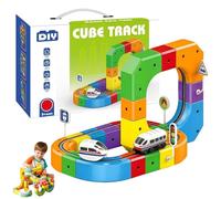 Ensemble de Voies de Train magnétiques pour Enfants, Jouet de Voiture de Course 3D Flexible avec Cubes magnétiques mélangés et Assortis, Jouets de Construction éducatifs DIY pour garçons et FI 51 Pcs