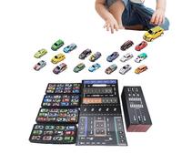 Ensemble de voitures de course à tirer - 14,57 pouces, 48 véhicules en métal | Voitures miniatures moulées sous pression avec garage intégré pour Noël, anniversaire, voyage, récompense de fête en cl