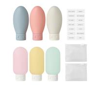 Ensemble de voyage 6 pièces avec étiquette anglaise complète en 1 pièce et sac de rangement 2 pièces, bouteilles de voyage vides pour articles de toilette