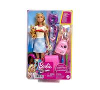 Ensemble De Voyage Barbie Malibu Avec Poupée Et Chiot 10+ Pièces Mattel HJY18
