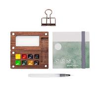 Ensemble De Voyage De Poche À Aquarelle - Kit De Cartone Portable, Pavé en Papier Aquarelle avec Pinceau | 8 Grilles Boîte De Peinture en Bois, Cahier Aquarele avec Clips De Classeur pour Les Étudian