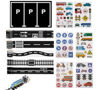 Ensemble de Washi Tape pour Routes et Circulation - 12 pièces, 5 Rouleaux de Bandes routières, 1 Sticker de Parking, 6 Autocollants de Panneaux de Circulation, créatif et éducatif, Taille: s