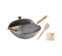 Ensemble de wok en acier au carbone non rev tu de 14 pouces de la s rie classique JOYCE CHEN avec couvercle et poign es en bouleau 4 pi ces
