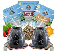 Ensemble de yerba mate avec échantillons Rio Parana | Échantillons de yerba mate 50g | Calebasse, bombilla et accessoires | Yerba mate argentin | Yerba mate thé | Caféine naturelle | 3x50g