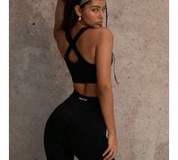 Ensemble de yoga à dos croisé, leggings évasés, soutien sans couture, convient pour le gym, le décontracté et l'entraînement, ensemble de fitness résistant aux UV et antidérapant en noir L,M,SUnicolor
