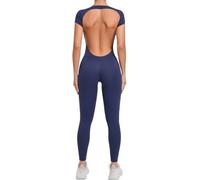 Ensemble De Yoga Sexy, Dos Nu, Une Pièce, Barboteuse for Femmes, Vêtements De Yoga À Séchage Rapide, Body D'entraînement, Combinaison De Sport Évasée for Femmes(Deep Blue,S)