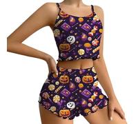 Ensemble débardeur et short à motif d'Halloween pour la maison - Ensemble pyjama en flanelle pour femme, rose gold, 3XL