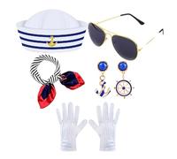 Ensemble D'écharpe Du Chapeau Sailor - Costume Nautique | Écharpe En Satin Bleu Marine | Lunettes De Soleil De De Tissu Sigle | Accessoires De Tenue De 150 G | Ensemble De Vendeurs De Capitaine