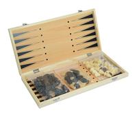 Ensemble d'échecs, Backgammon 3-en-1 en Bois Pliant, Dames et Backgammon, Jeu de Voyage Portable pour Enfants et ad