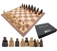 Ensemble d'échecs de luxe de l'île de Lewis - Lesté et feutré - Planche de placage noyer et érable avec protections en caoutchouc - Comprend des règles, un dépliant de l'île de Lewis et un chiffon de