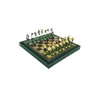 Ensemble d'échecs en étain peint à la main avec planche en cuir + Checker Set