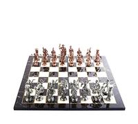 Ensemble d'Échecs en Métal avec Figurines Historiques en Cuivre Antique de Rome pour Adultes, Pièces Fabriquées à la Main et Plateau en Bois de Marbre King 10,9 cm
