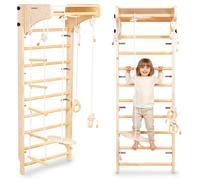 Ensemble d'échelles de gym en bois Mamabrum XXL pour enfants avec accessoires, balançoire, roues, échelle à câble et 3+ activités