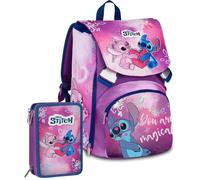 Ensemble d'école 2 pièces pour Stitch Seven Fan sac à dos d'école primaire fille + trousse à 3 compartiments complet (44 accessoires)