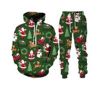 Ensemble décontracté 2 pièces à Capuche pour Hommes et Femmes avec Motif Noël idéal pour l’Automne et l’Hiver Tenue Sport et Polyvalente pour Tous sans sceaux ni détails superflus (Green, XXXXL)