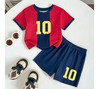 Ensemble décontracté 2 pièces Coupe du Monde, tenue de sport de football, tricoté, confortable, doux, pour un port quotidien 6-9M,9-12M,12-18M,18-24M,2-3Y,3-6MBlocs de couleurPolyester