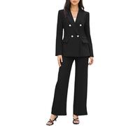 Ensemble décontracté 2 pièces pour femme avec blazer à double boutonnage et pantalon à jambes larges, bleu marine, XXL