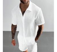 Ensemble décontracté 2 pièces pour hommes GloMan, polo rayé de qualité avec couleur unie texturée et short à cordon de serrage à la taille. Convient pour l'été, les sorties de couple, et comme cadeau 