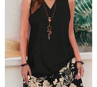 Ensemble décontracté 2 pièces, top sans manches col V unicolore et short imprimé all-over, pour l'été, taille grande 0XL,1XL,2XL,3XL,4XLBlocs de couleur,Floral,Tropical,PlantesPolyester,Tissu tissé