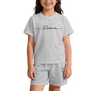 Ensemble décontracté à manches courtes pour enfants, imprimé alphabet ludique, coupe ample en coton doux, idéal pour jeux et activités quotidiennes des garçons et filles de 4 à 7 ans (Light Gray, 7-8