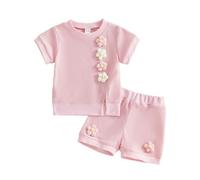 Ensemble Décontracté d'Été pour Filles avec Florale et Short - Tenue Confortable Deux Pièces (18-24 Months)