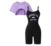Ensemble décontracté Deux pièces pour Filles, Tenue de Jeu athlétique à Manches Courtes avec imprimé Lettres urbaines, Parfait pour Tout-Petits et Grandes Filles, en Tissu Doux et Respirant (Purple,